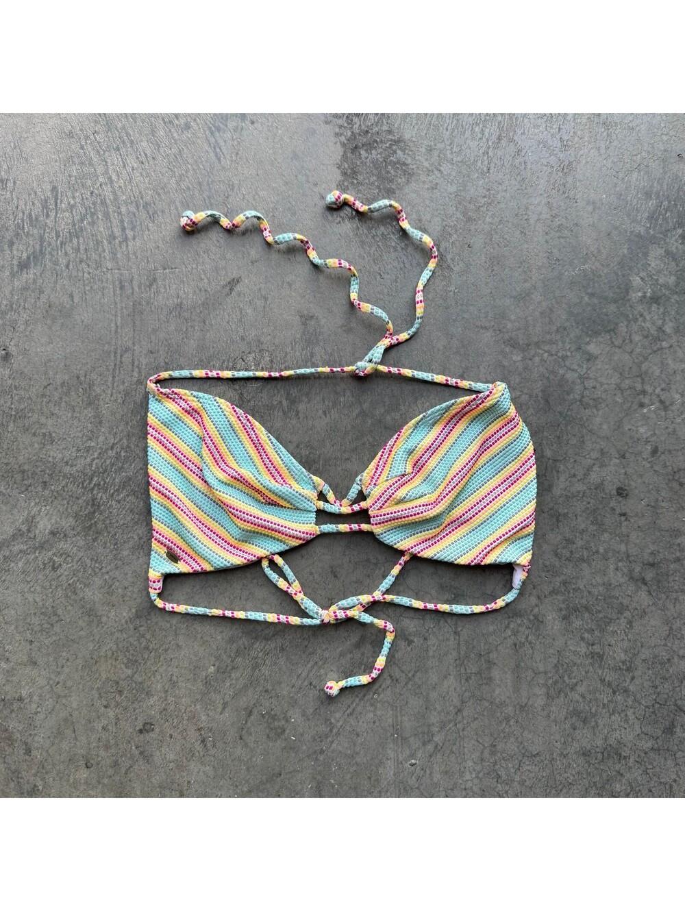 Vintage Y2K O'Neill Rainbow Stripe Textured Halter Bikini Top Size Large